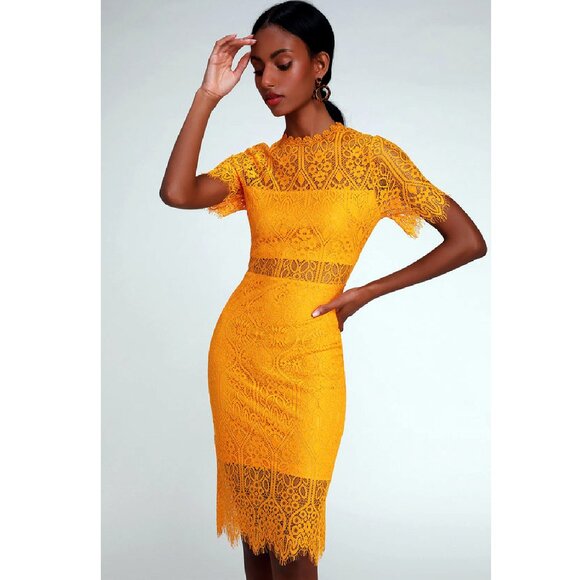 LULUS Remarkable Bright Orange Short Sleeve Lace Dress Size XS - Picture 9 of 11